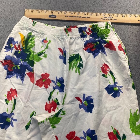 Womens Pull on Capri‎ Elastic Waist Red White Blue Floral Pants Large,Pockets - Picture 5 of 12